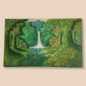 Mountain & Waterfall Landscape Canvas Painting – For Rent