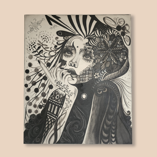 Abstract Black & White Portrait Painting – For Rent